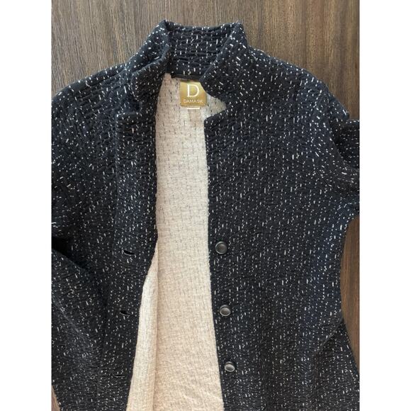 Wool Cashmere Sweater Coat Black White Boucle Button Front Damask M - Picture 5 of 12